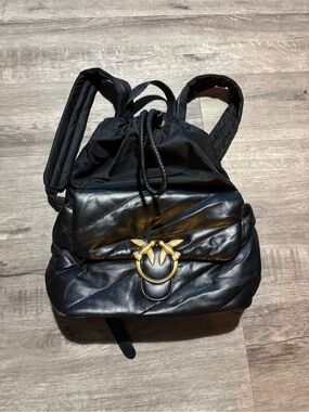 Pinko Leather and Nylon Lovebird Satchel Backpack